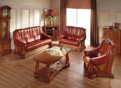 Antique Style Leather Sofa Couch Sofa Set 3+1+1 Seater Leather Italian Upholstery